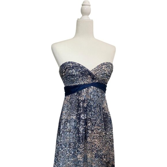 BcbgMaxazria Silk Abstract Floral Print Empire Maxi Long Dress Chiffon Gown Navy - Picture 3 of 11